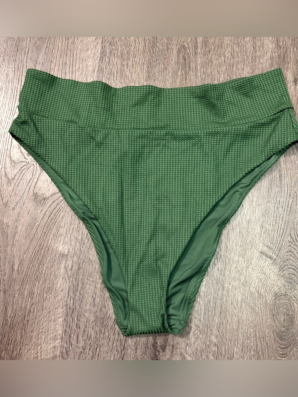 NWT Aerie High Cut Cheeky Swim Bikini Bottom XXL Textured Mossy Green Stretchy*